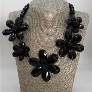 Faceted Actylic Large Black Floral Beaded Necklace